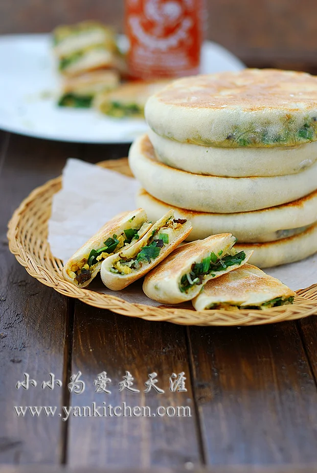 素馅韭菜发面饼
