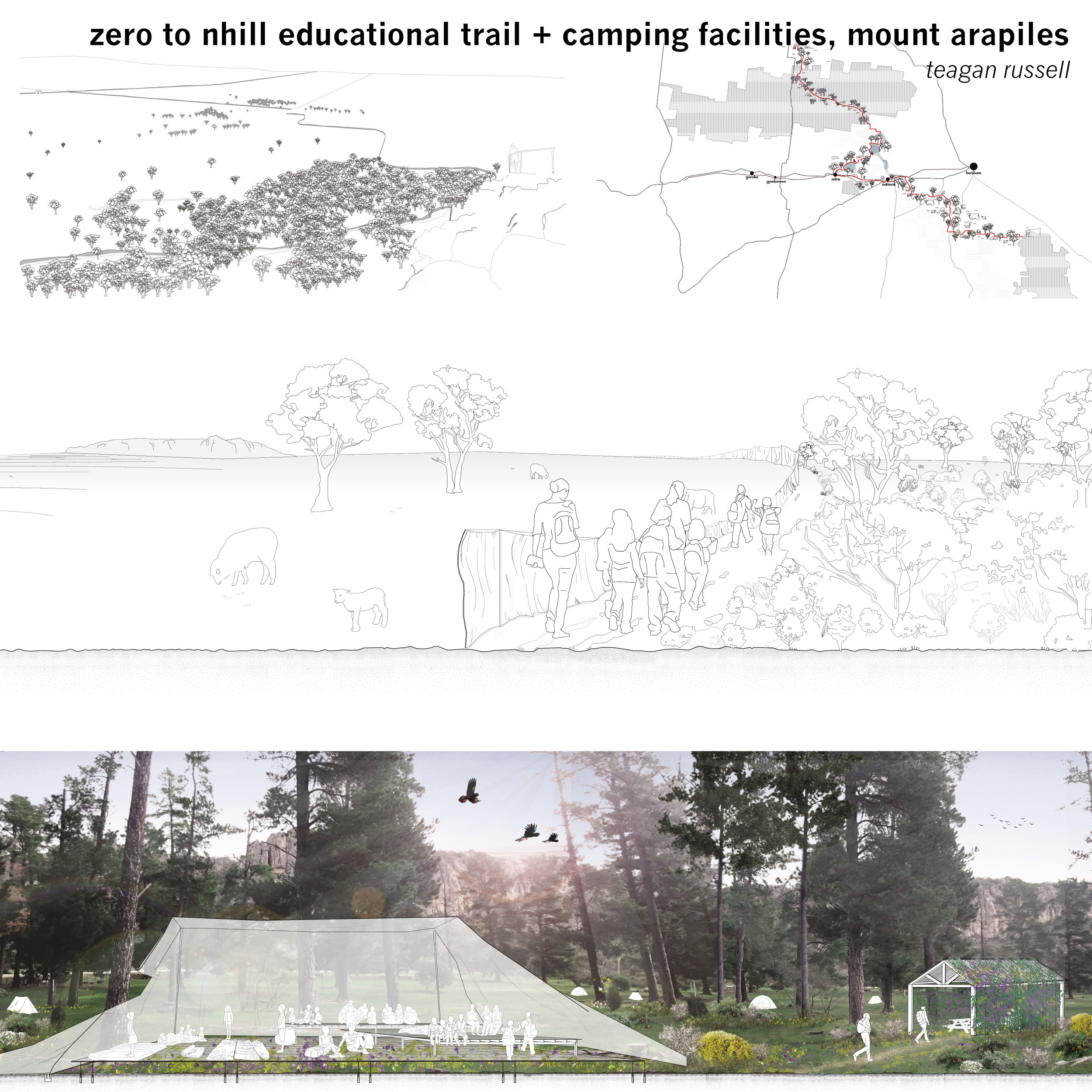 Students and large groups of hikers and climbers utilise a new ‘community tent’ at the Pines campground, for educational and climbing workshops, group dinners and sheltered accommodation.