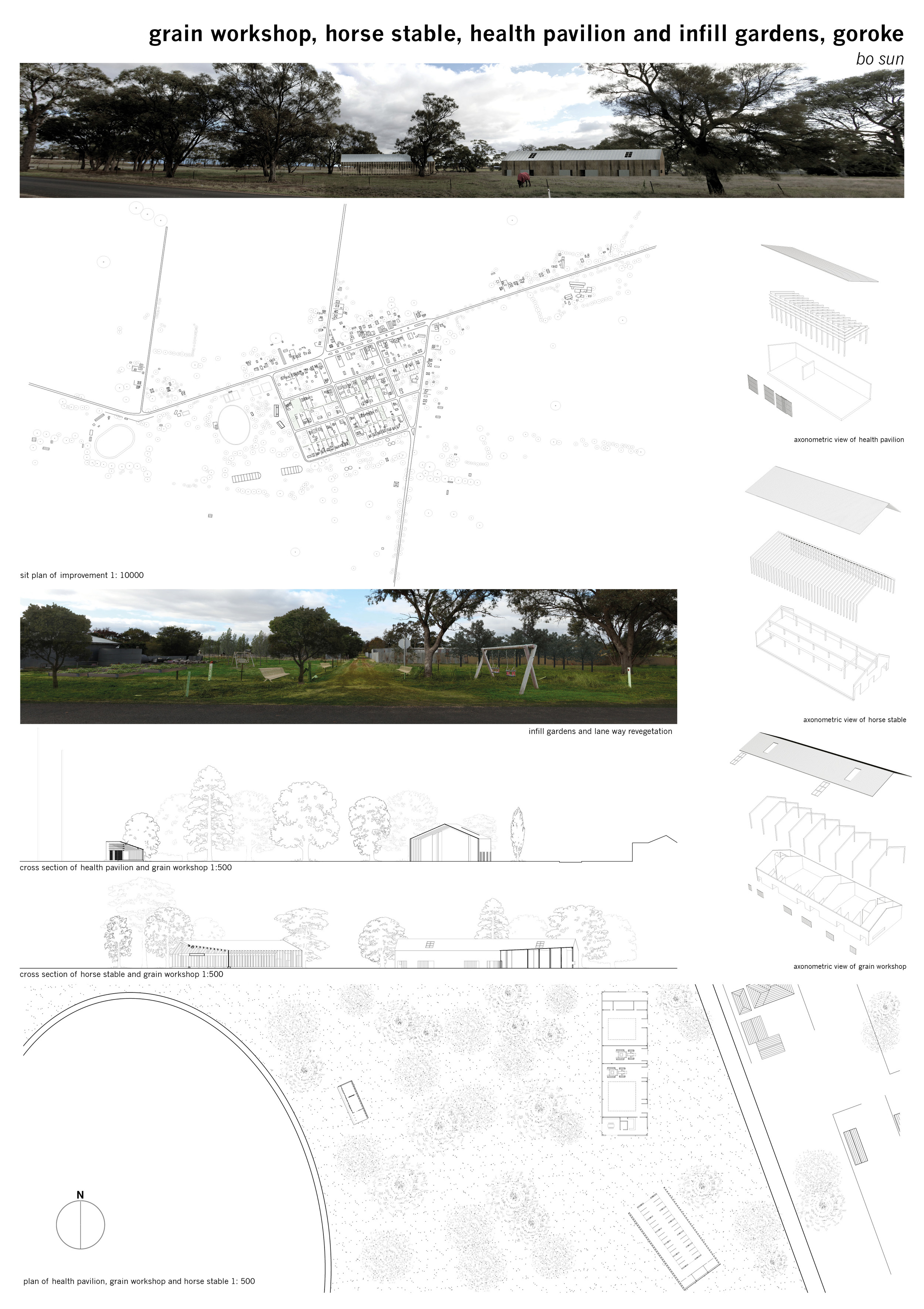 A series of pavilions and open spaces are proposed to house equine therapy and recreation programs.