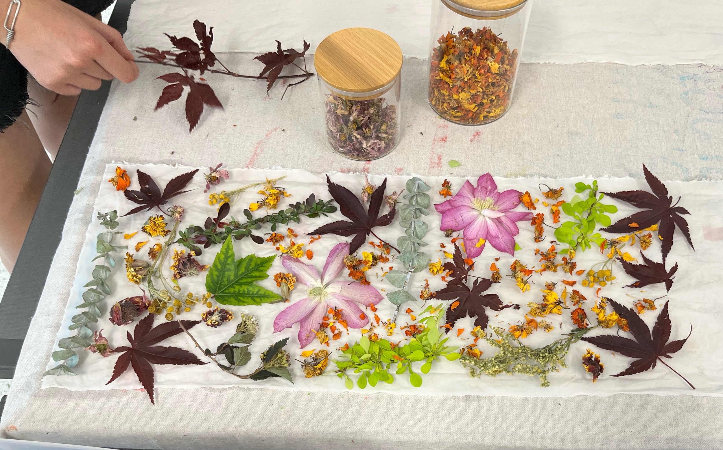 Eco Printing &amp; Bundle Dyeing Silk Scarves &amp; Cotton Bandanas	