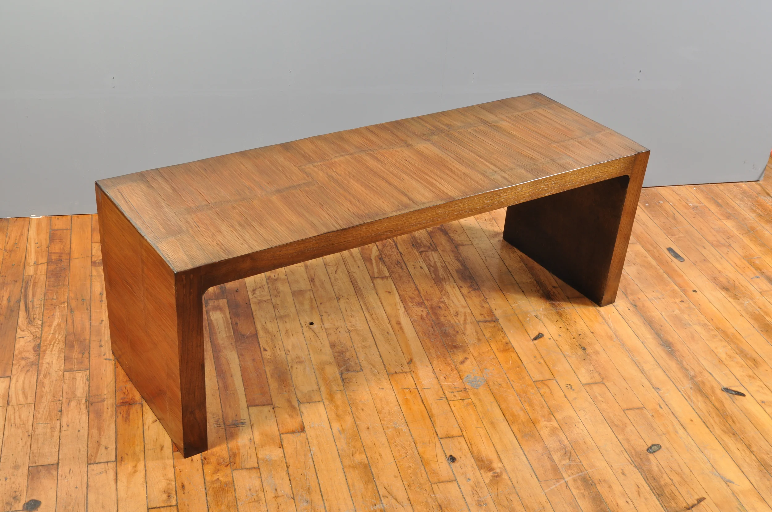 Custom made waterfall bench in antique bamboo veneer