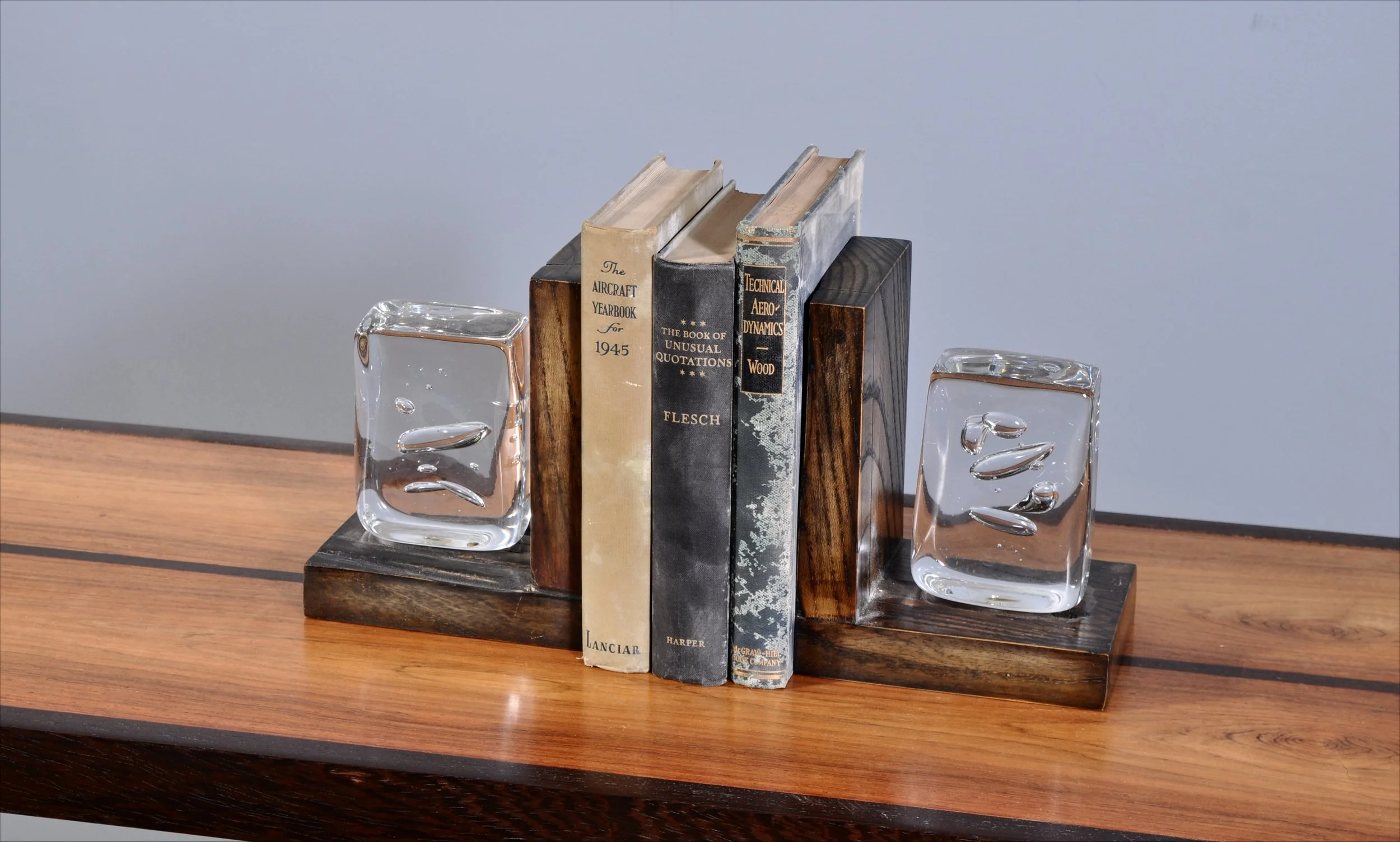 Glass and reclaimed oak book ends