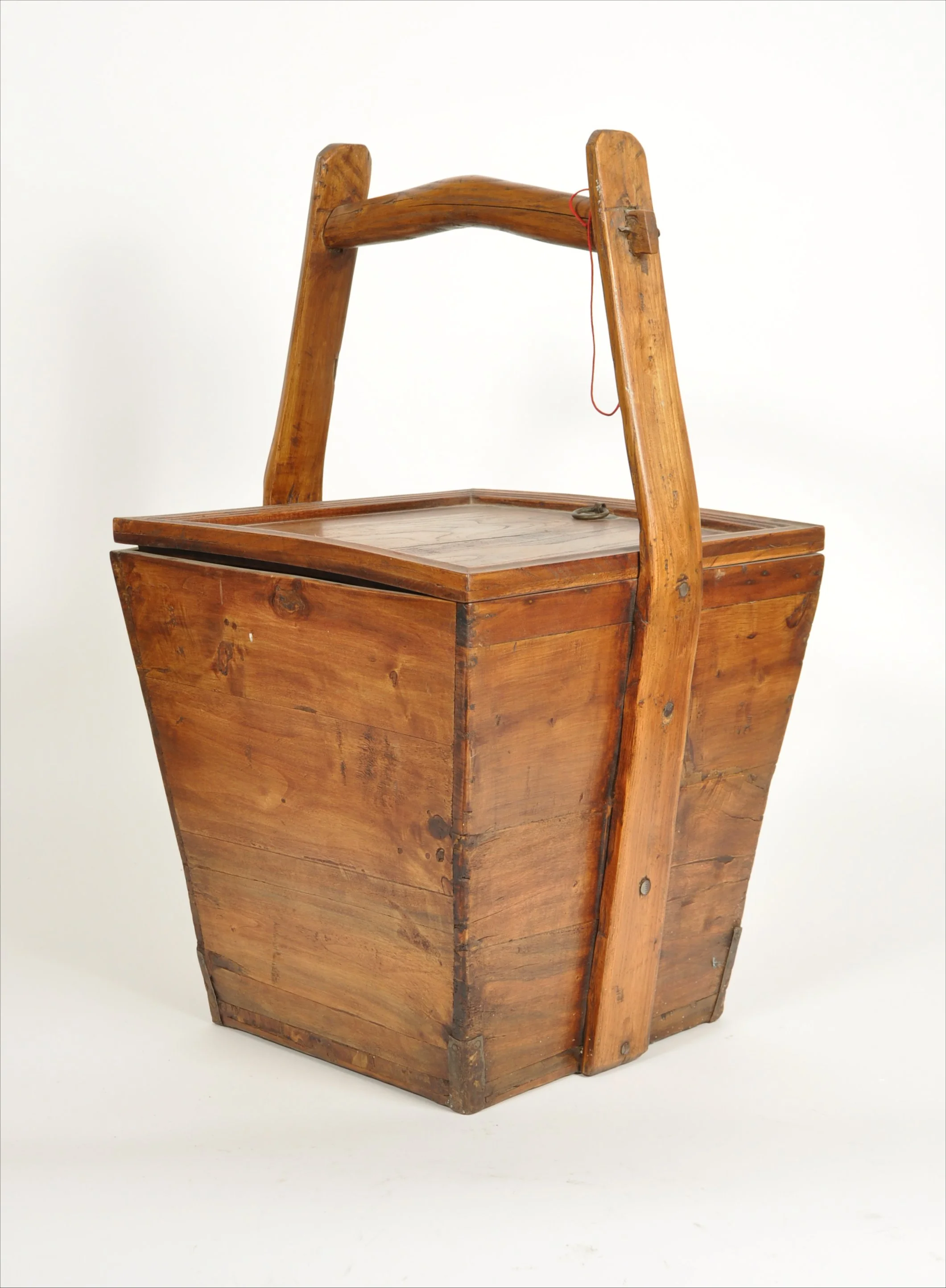 Antique Chinese covered wood basket
