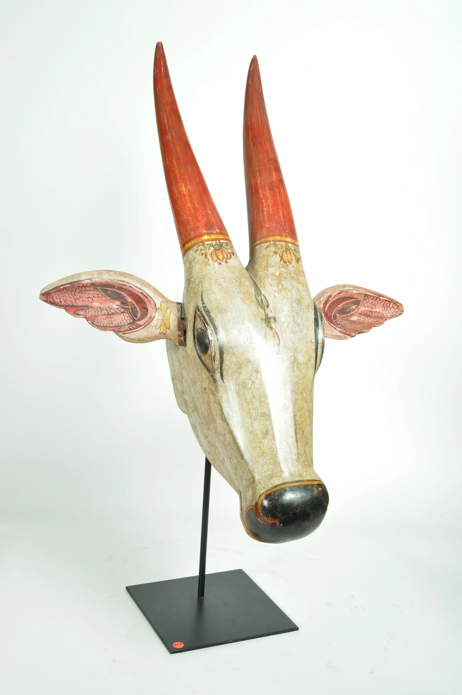 Antique Indian wood carved bull head