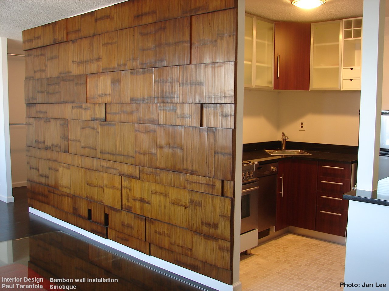 Custom made wall installation in antique bamboo