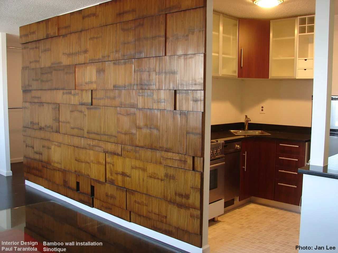 Custom made wall installation in antique bamboo