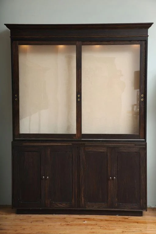 Solid oak library display cabinet