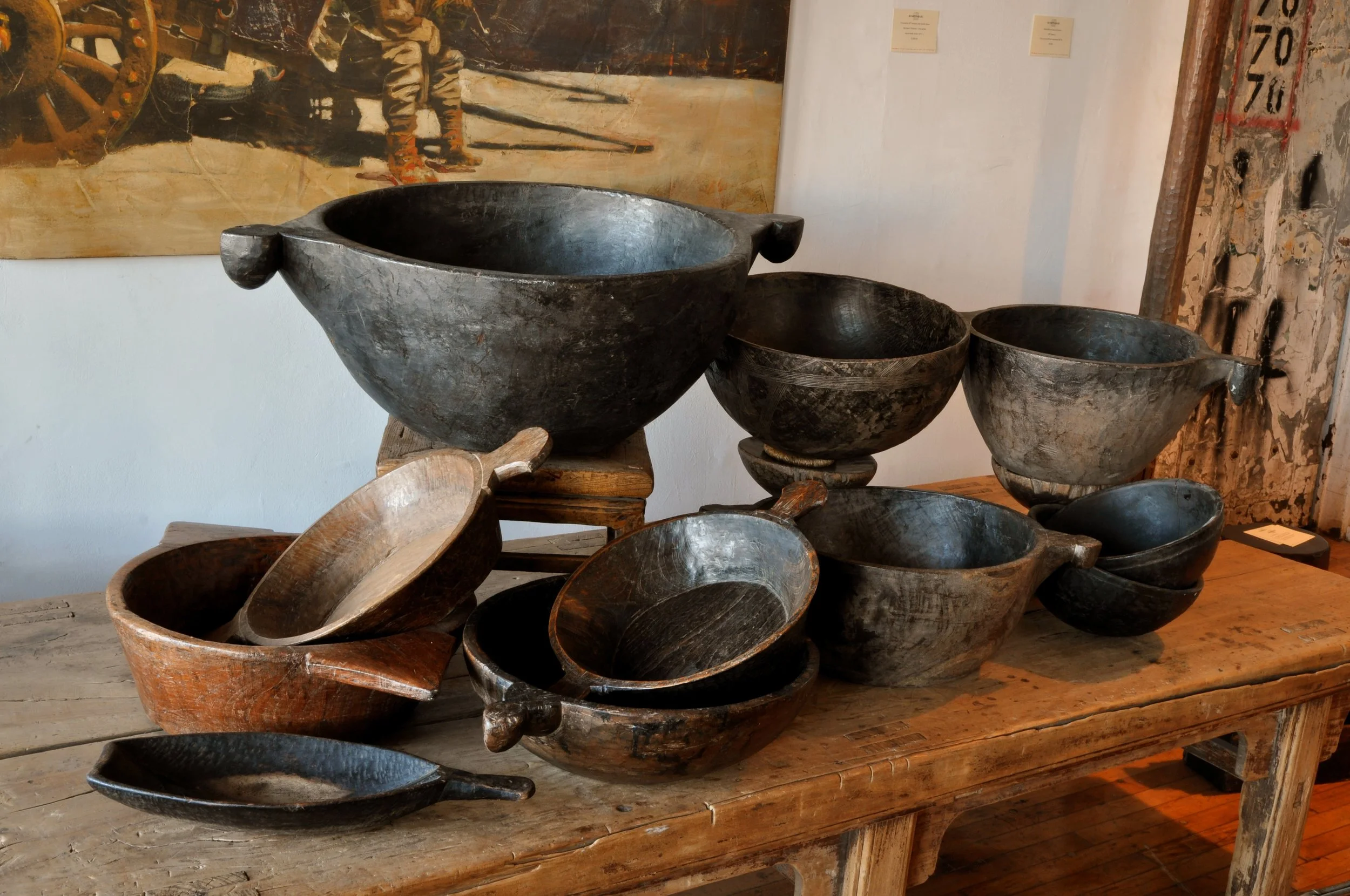 Collection of antique handcarved wooden bowls