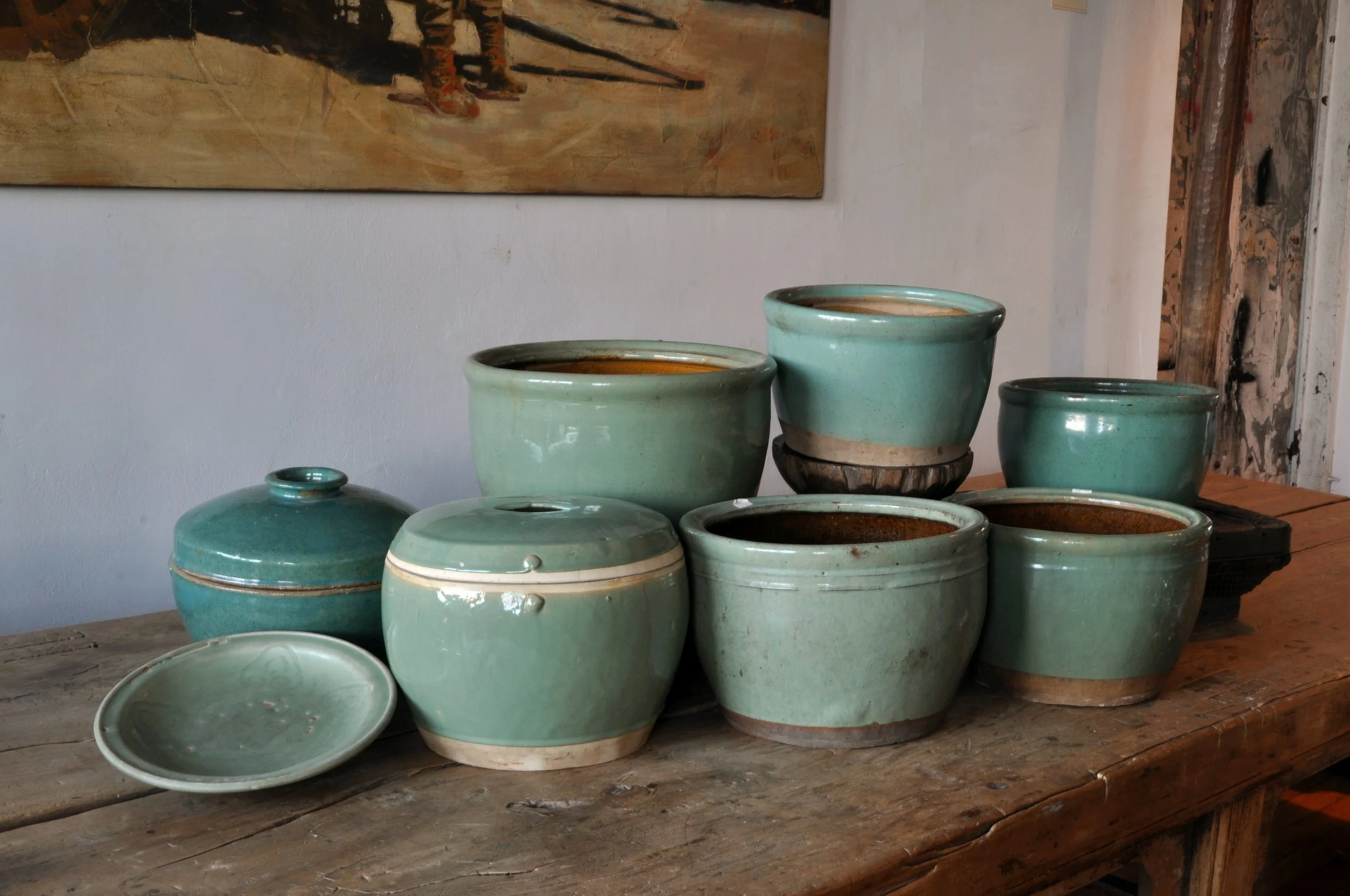 Collection of antique Chinese celedon earthenware