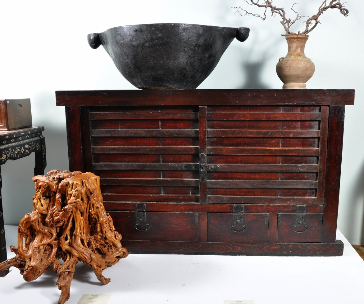 Antique Japanese Tansu storage chest with iron hardware