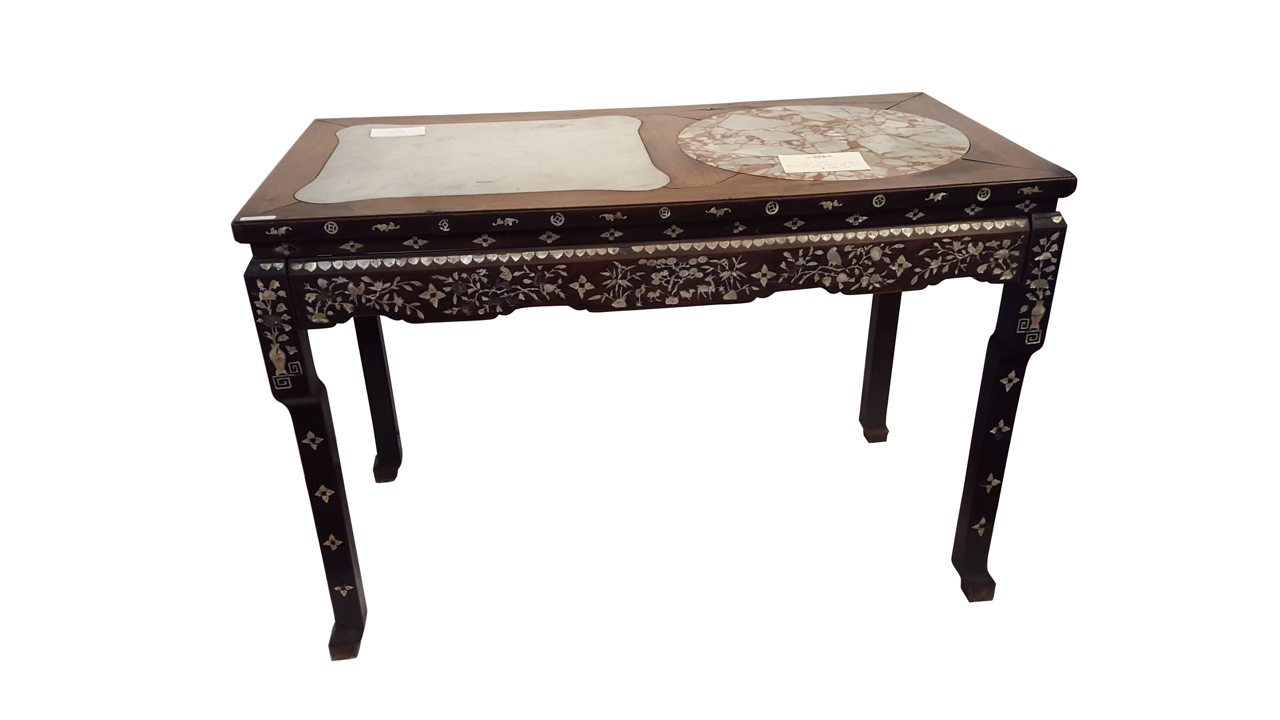 rare 19th century rosewood table with mother of pearl and marble