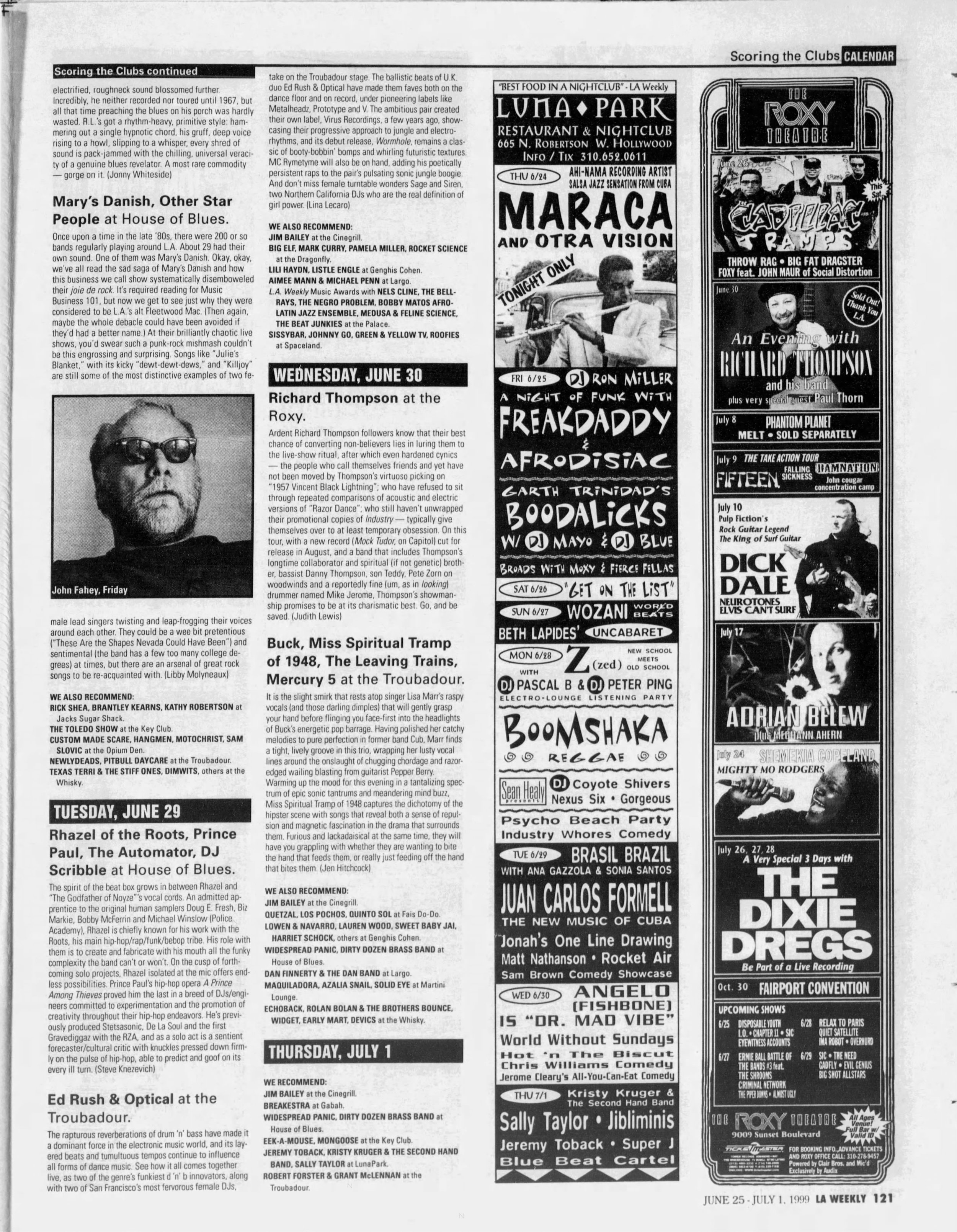 Rhazel of the Roots, Prince Paul, The Automator, DJ Scribble at House of Blues (LA Weekly, 7/1/1999)