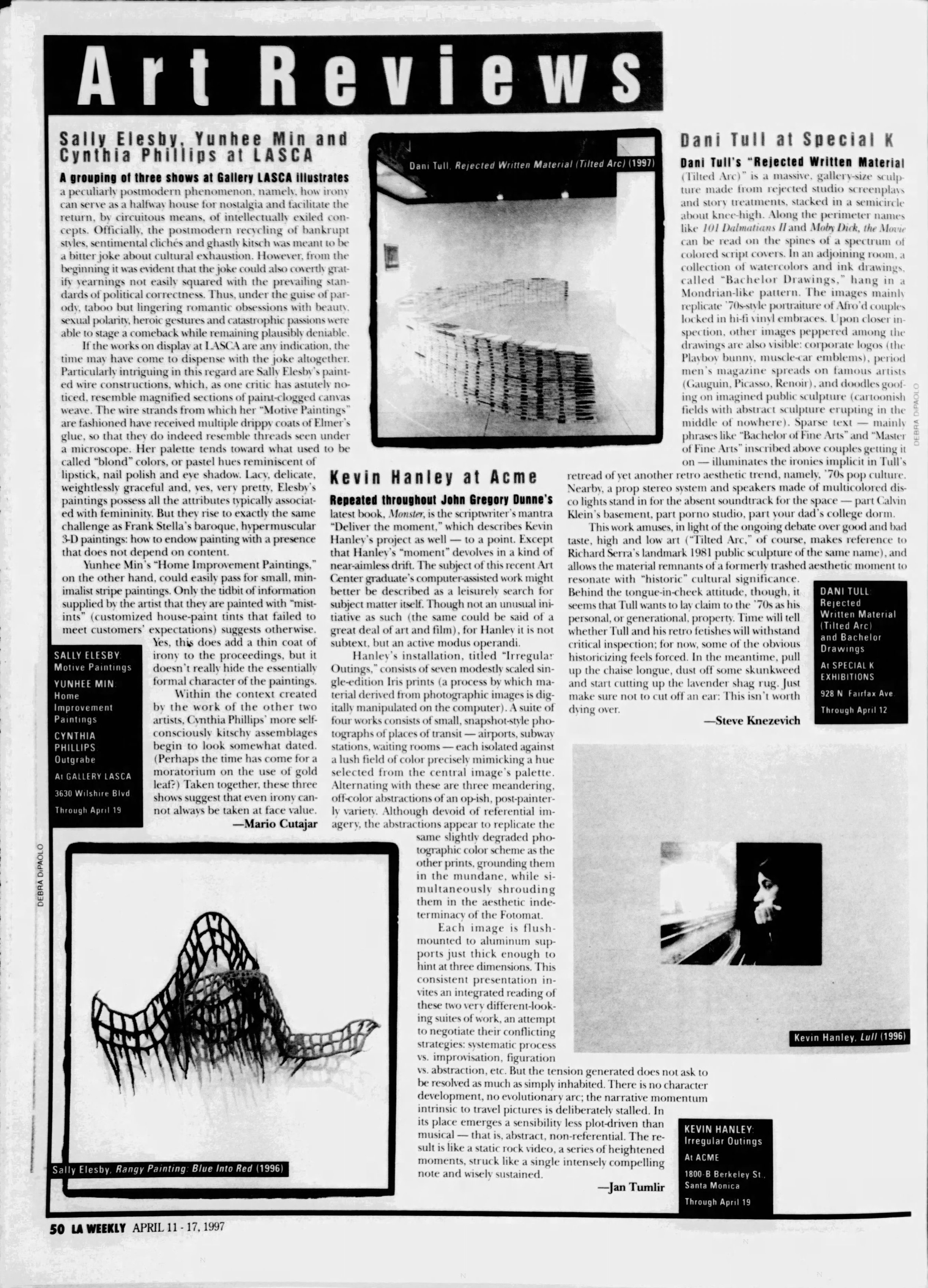 Dani Tull's "Rejected Written Material (Tilted Arc)” at Special K (LA Weekly, 4/11/97)