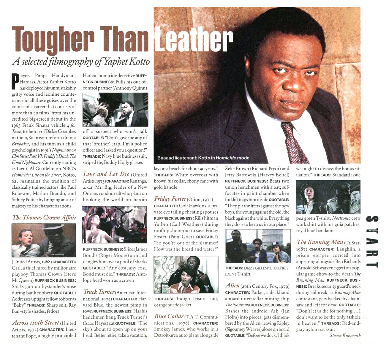 Tougher Than Leather: A Selected Filmography of Yaphet Kotto (Vibe Magazine, July 1999)