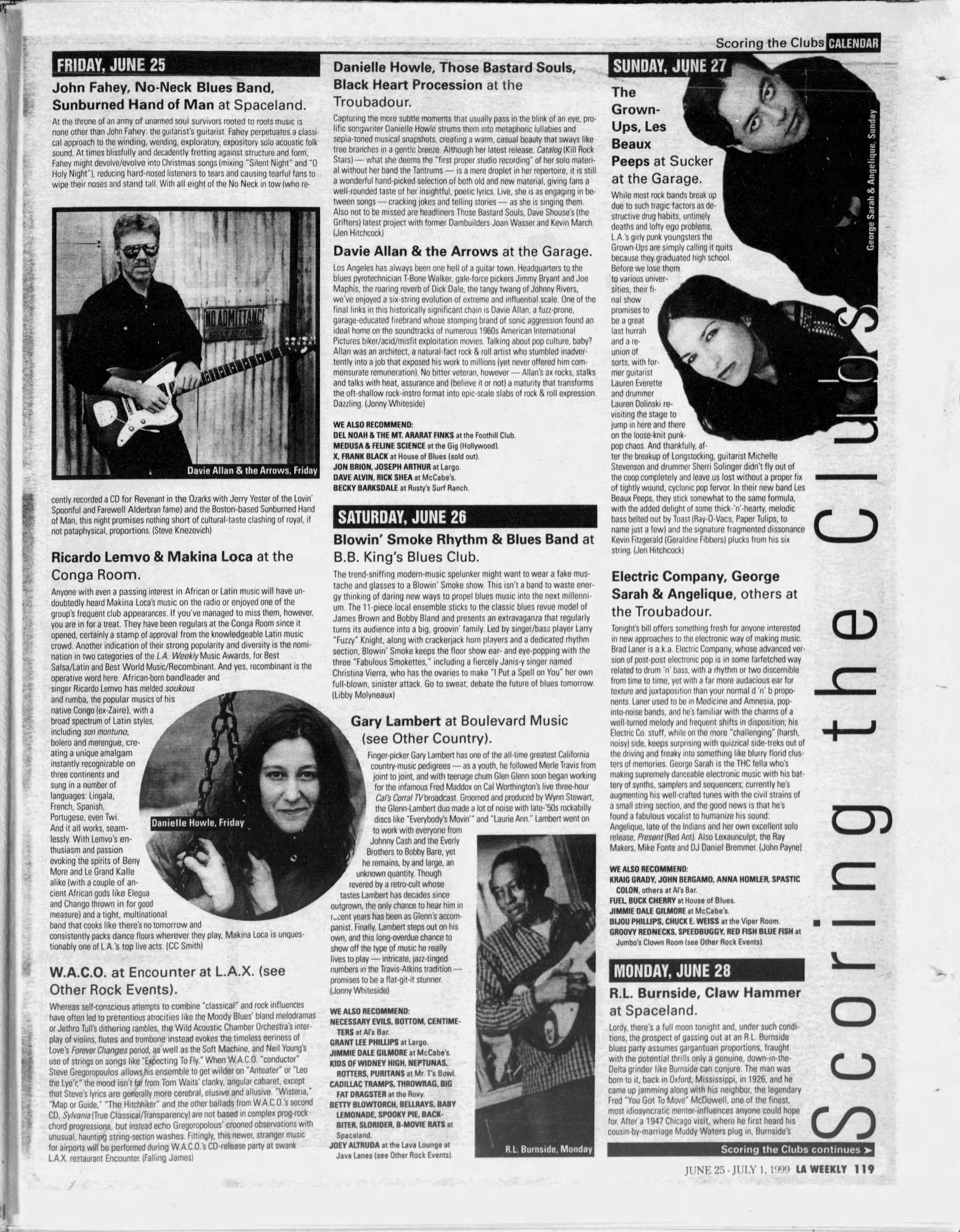 John Fahey, No-Neck Blues Band, Sunburned Hand of Man at Spaceland (LA Weekly, 6/25/1999)