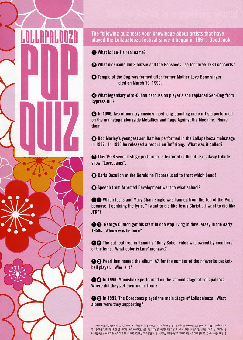 Lollapalooza Pop Quiz (Lollapalooza Magazine, 2003)