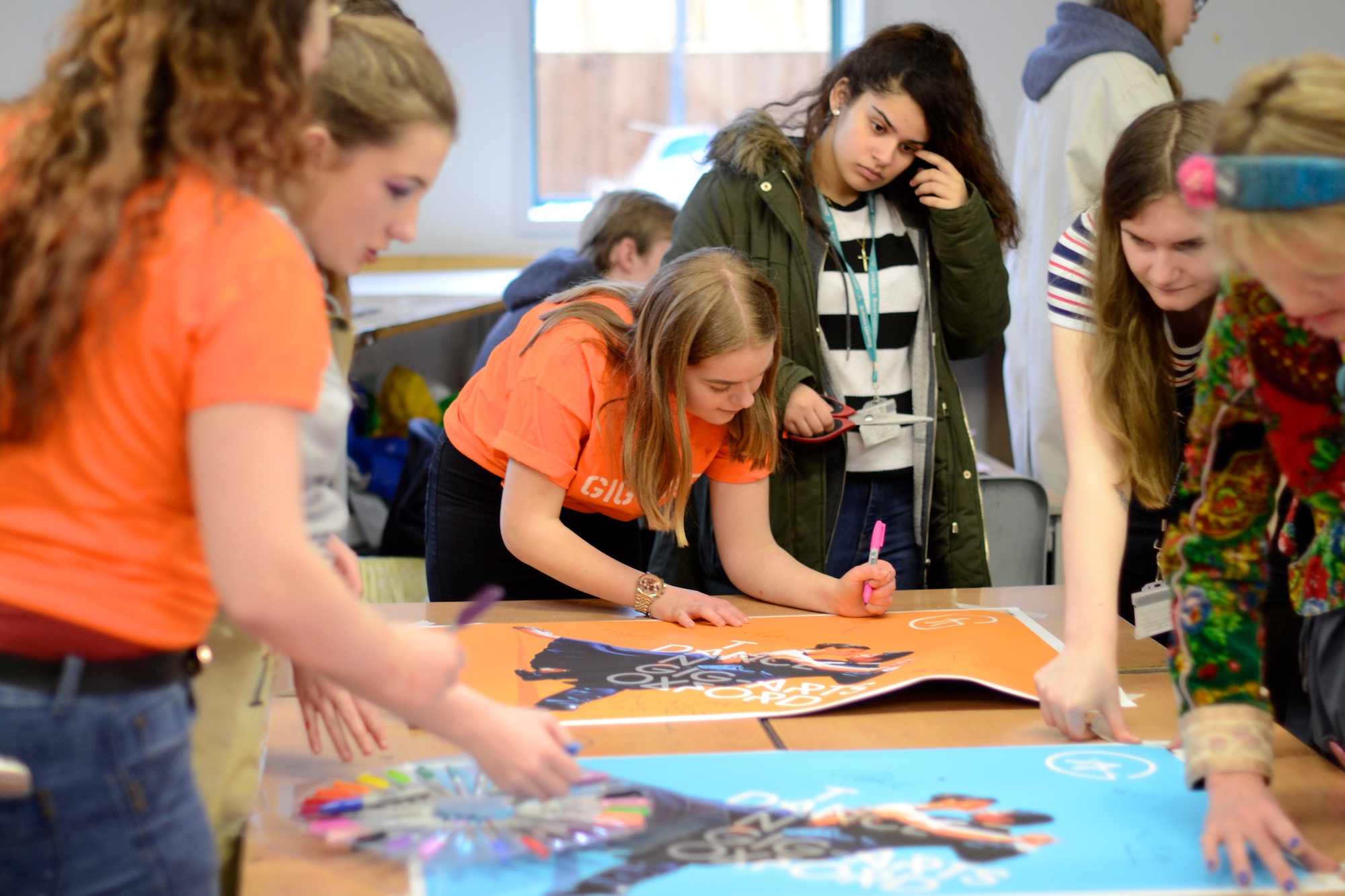 The Gig-Arts teams creating Tango Dance inspired artworks to give to the Yellow Submarine Charity in Oxford.