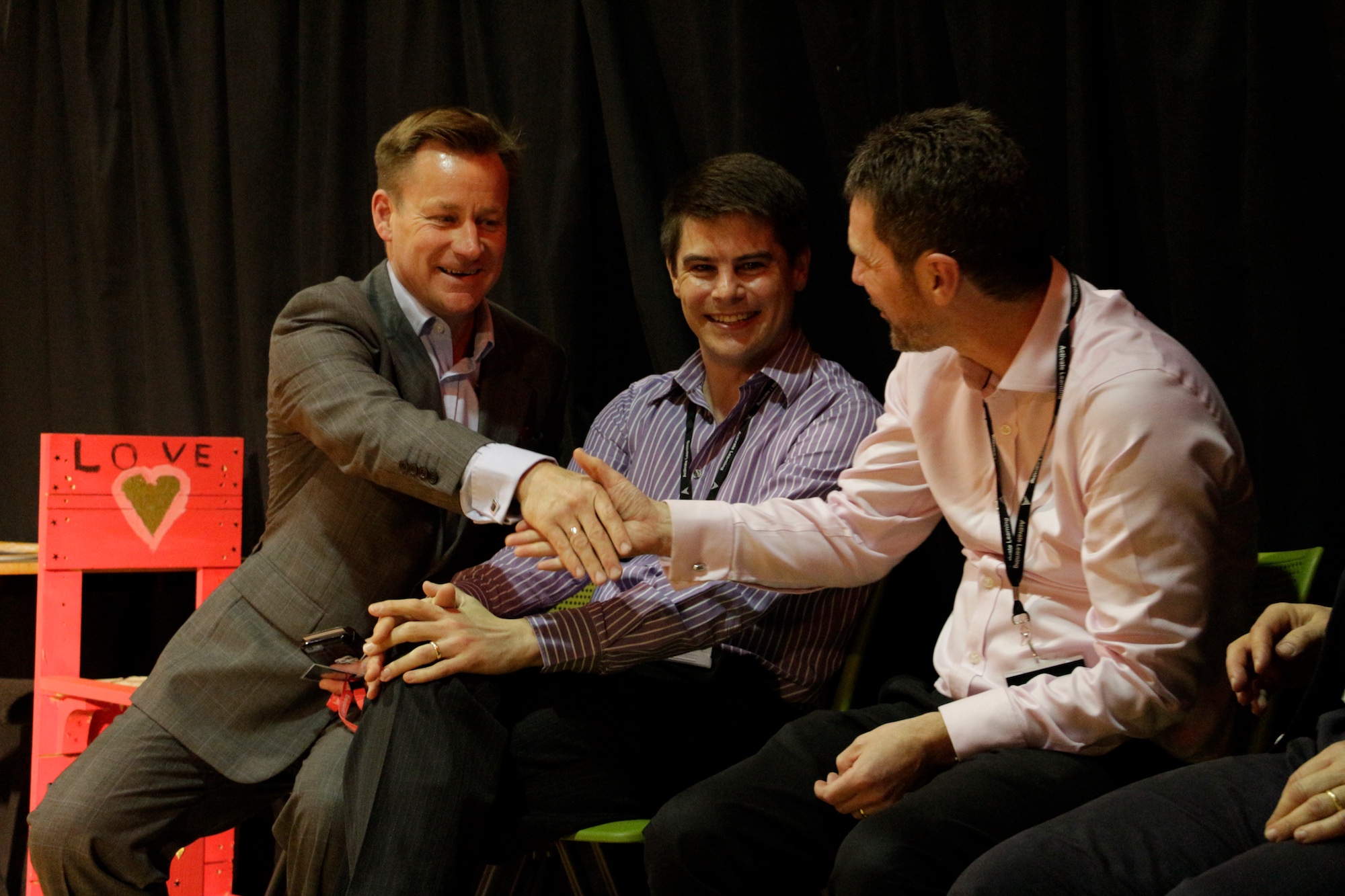Gig-Arts Sponsor, Martin Dare, shakes hands with Directors from the City of Oxford College