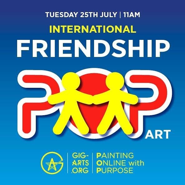 Hello Friends! Join the fun on Tuesday 25th July at 11am on Zoom!  Bring your red, blue and yellow paint! #gig_arts #theicecentre #art #fun #InternationalFriendshipDay