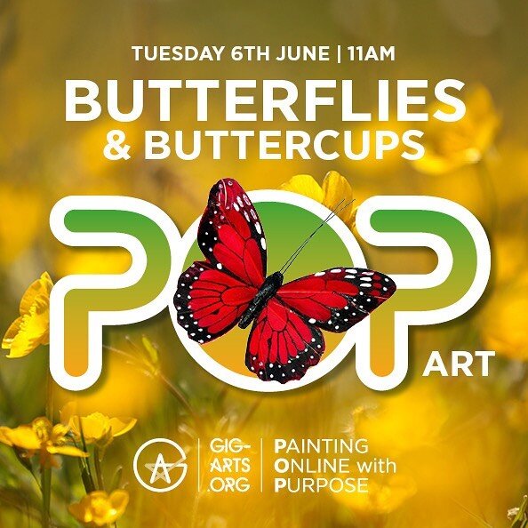 🦋 🌼Butterflies and Buttercups! Join the painting fun this Tuesday 6th June at 11am on zoom! Bring your red, yellow, green, blue, green and white paint! #gig_arts #theicecentre #art #inclusion #butterflies #buttercups #fun