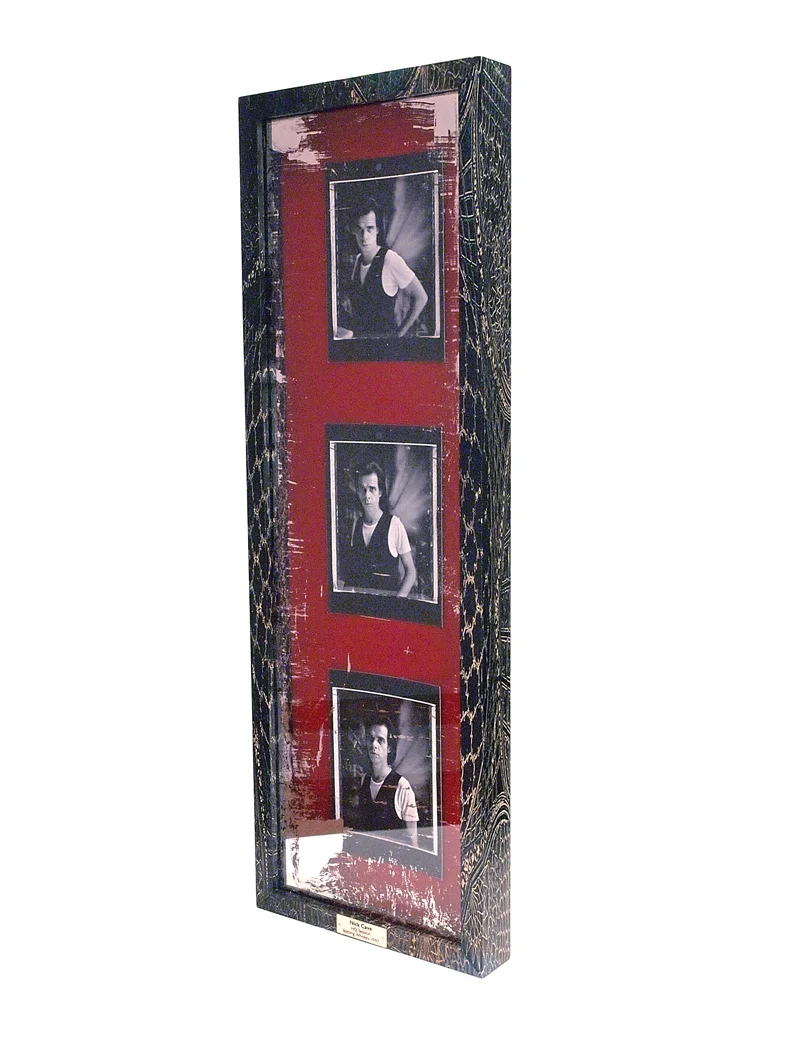 Nick Cave 'HQ Session' 3x Giclee Prints mounted on Red Velvet in an Image Transfer Box Frame with Distressed Mirror and Ivorine Title Plaque