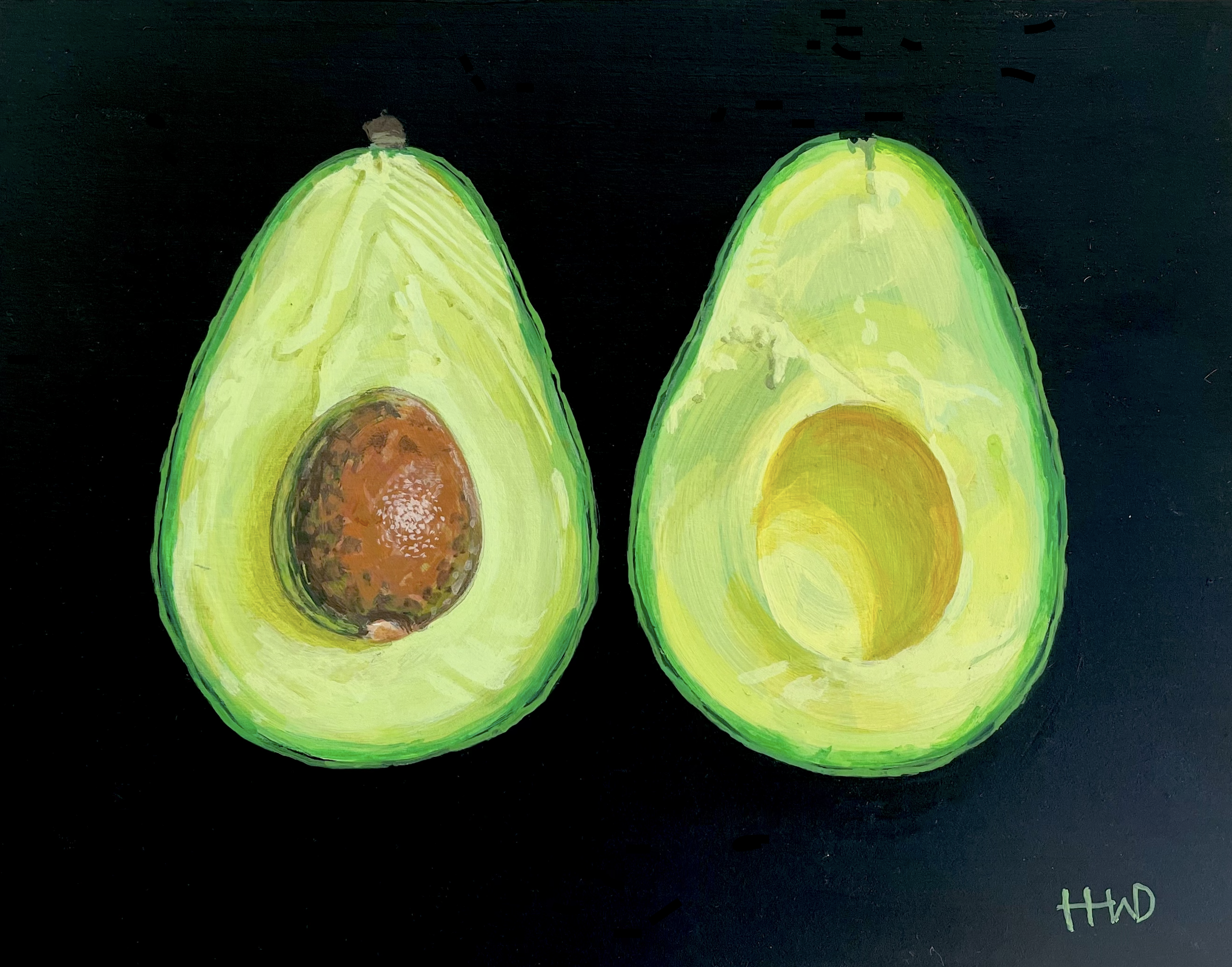 Avocado Bisected. 7"x 9". Acrylic on board. SOLD