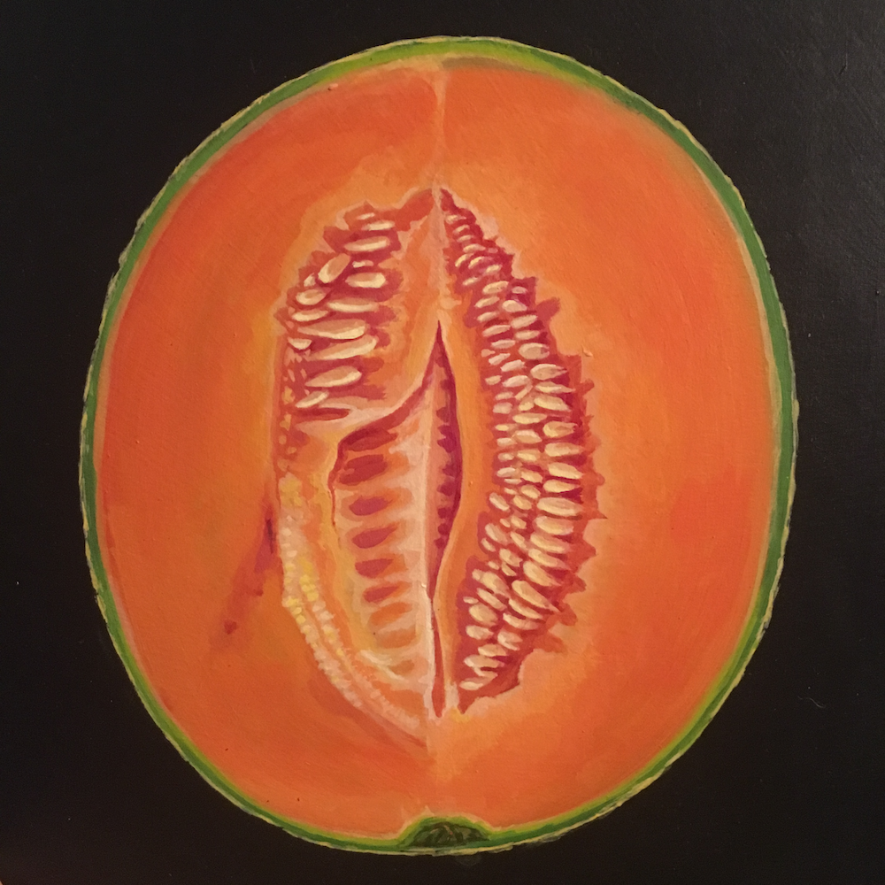 Cantaloupe Half. 9" x 9". Acrylic on Board. 2021. Commission.