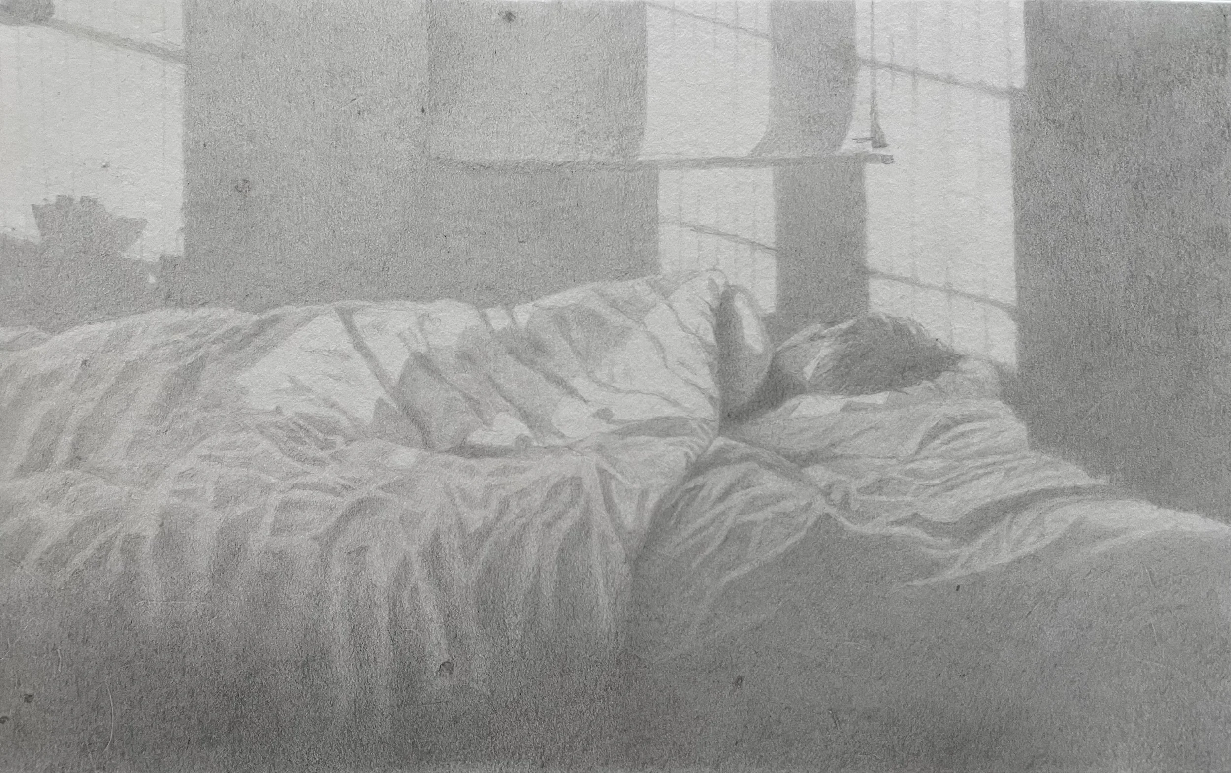 “Sleeper 10” Graphite on paper, 2024. 8.5” x 5.25”