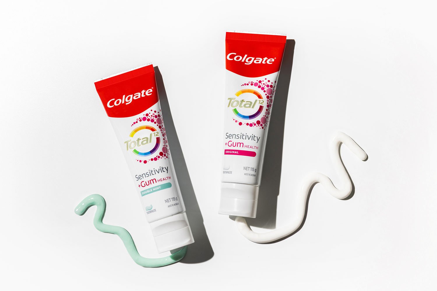 Colgate toothpaste product photography on the whtie background. Photo by The Brand Photo Studio in Sydney Australia