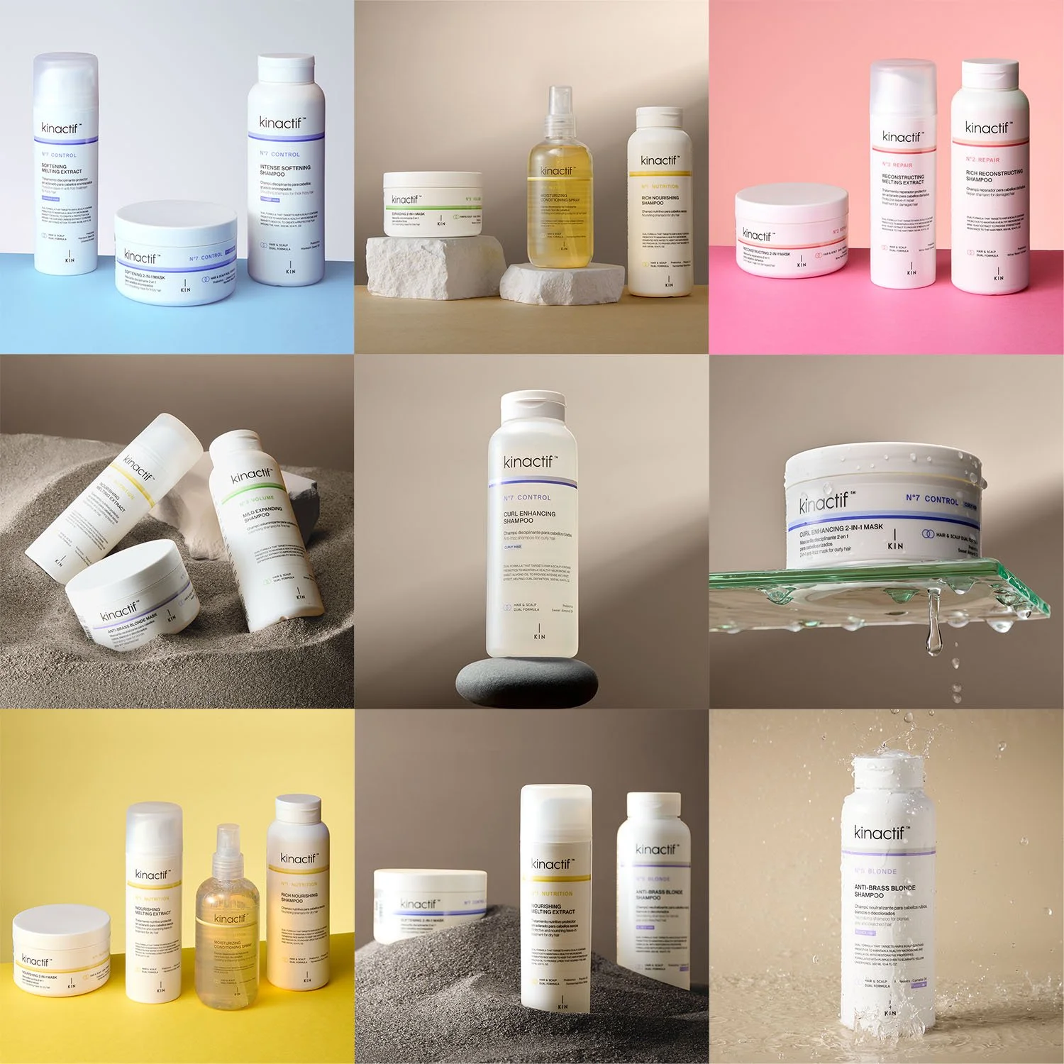 9 small photos combine on the 1 image. All is skin care product bottle  product photography. Photo by the Brand Photo, Sydney Australia.