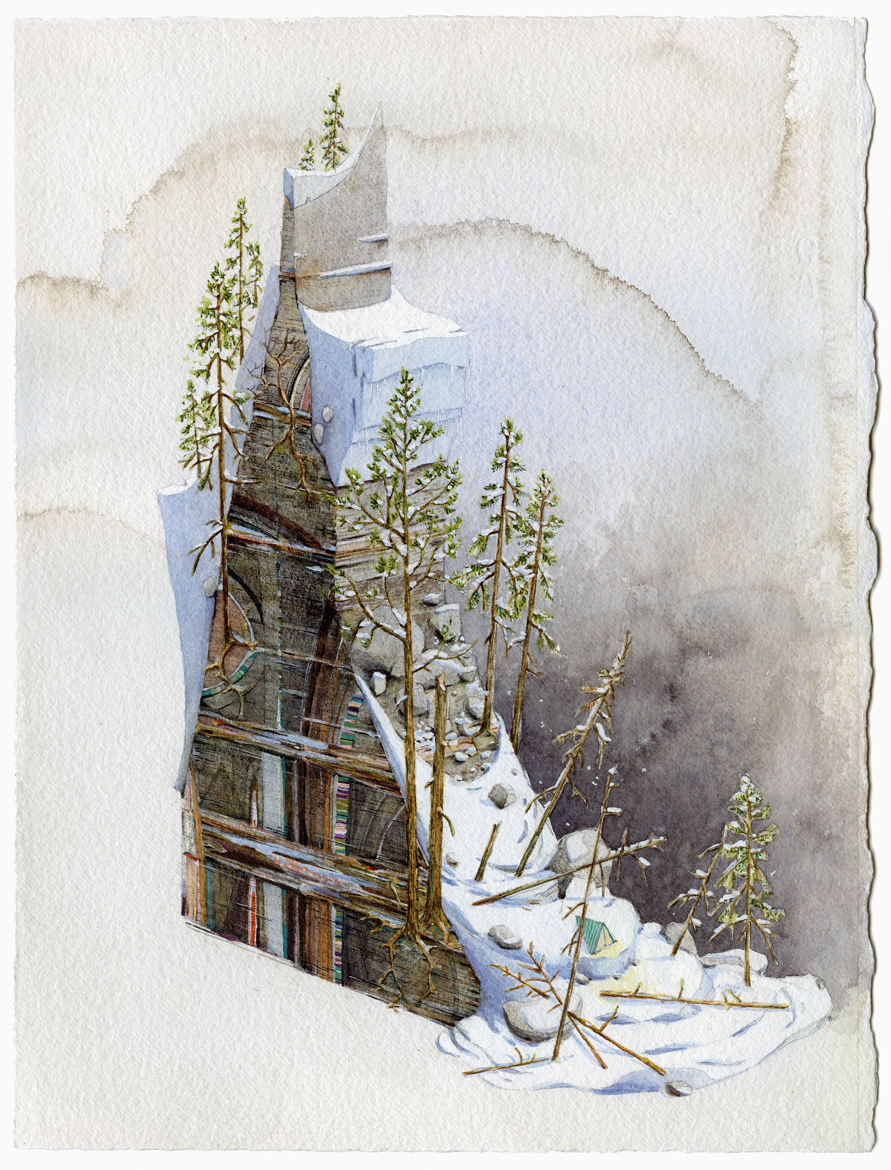 "Snowfall" / Watercolor and gouache on paper / 15"X11"