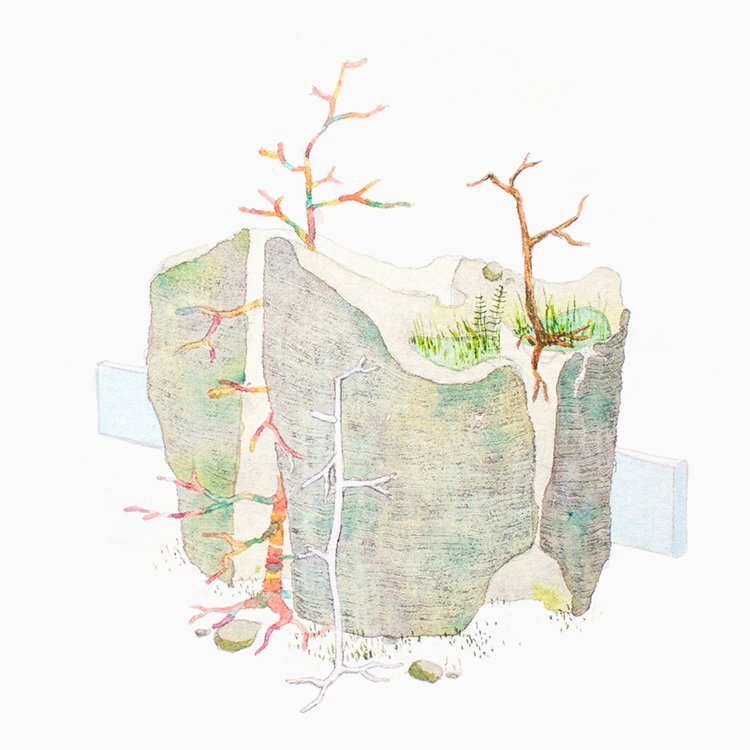"Hospital Boulders #2" / Watercolor and gouache on paper / 6"X6"