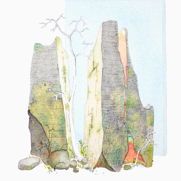 "Hospital Boulders #5" / Watercolor and gouache / 6"X6"