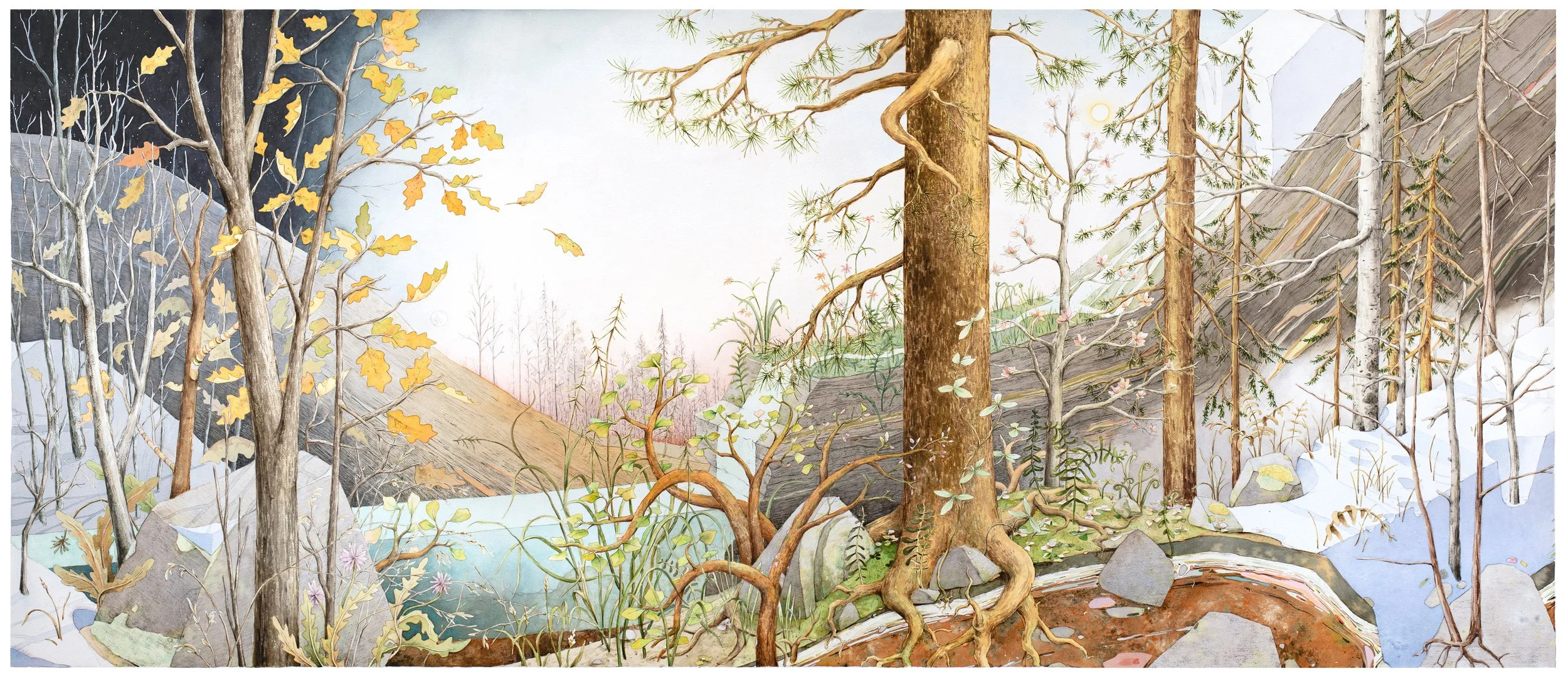 Perennial Landscape / Watercolor and gouache on paper / 30" X 70"