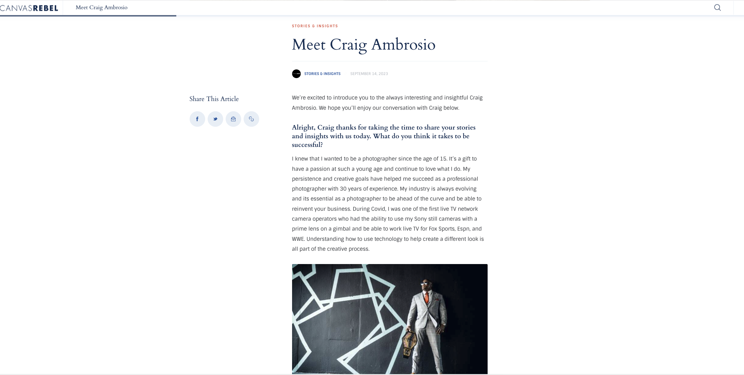 Article published in CanvasRebel - Meet Craig Ambrosio