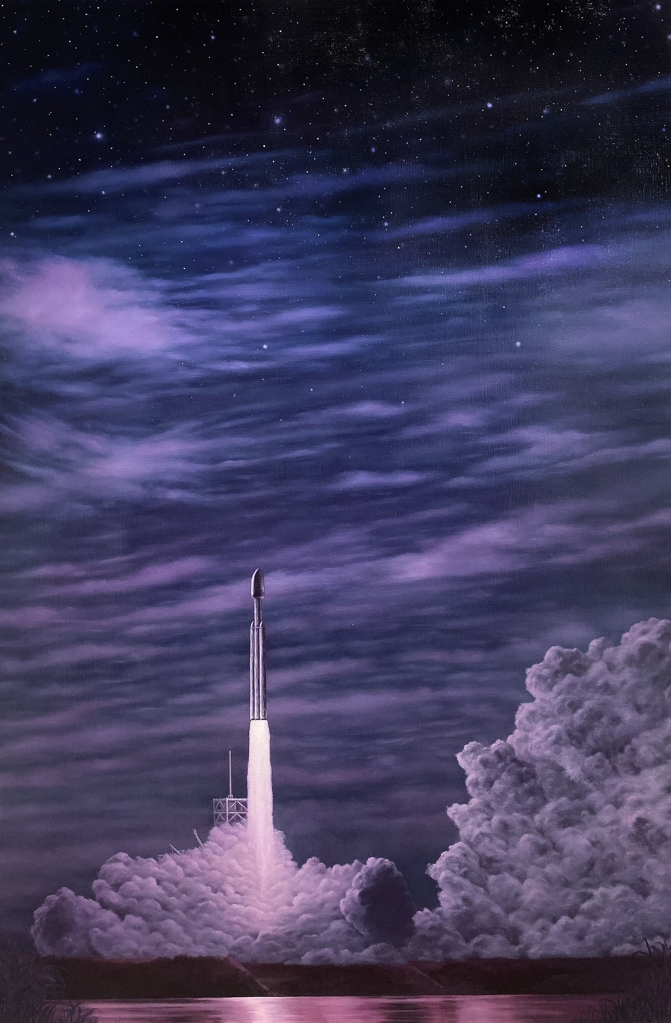Magenta Violet Phthalo Falcon Heavy launch