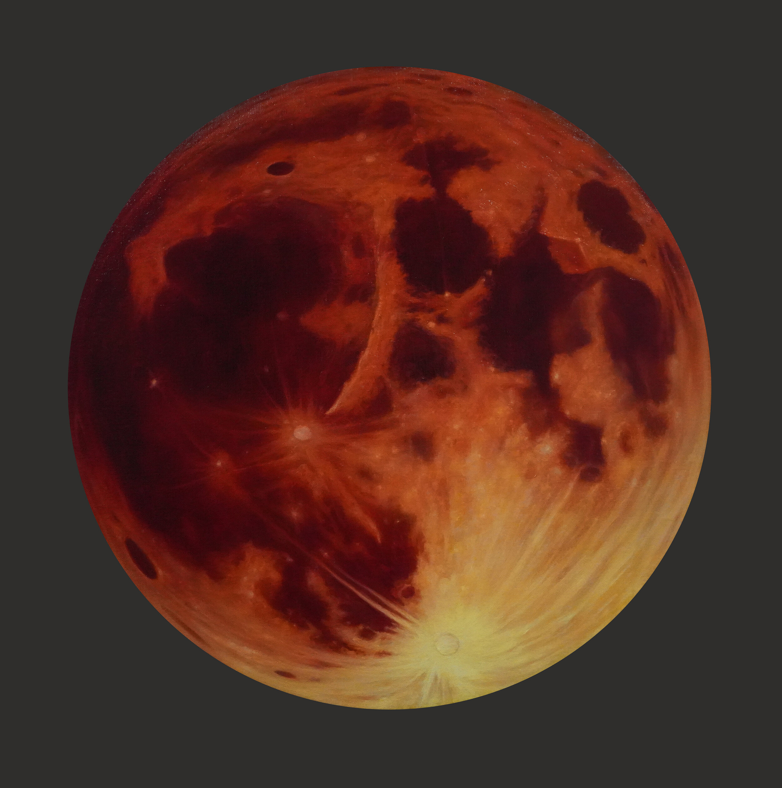 a blood moon, 16" tondo, oil, wax & graphite on linen over panel 2021