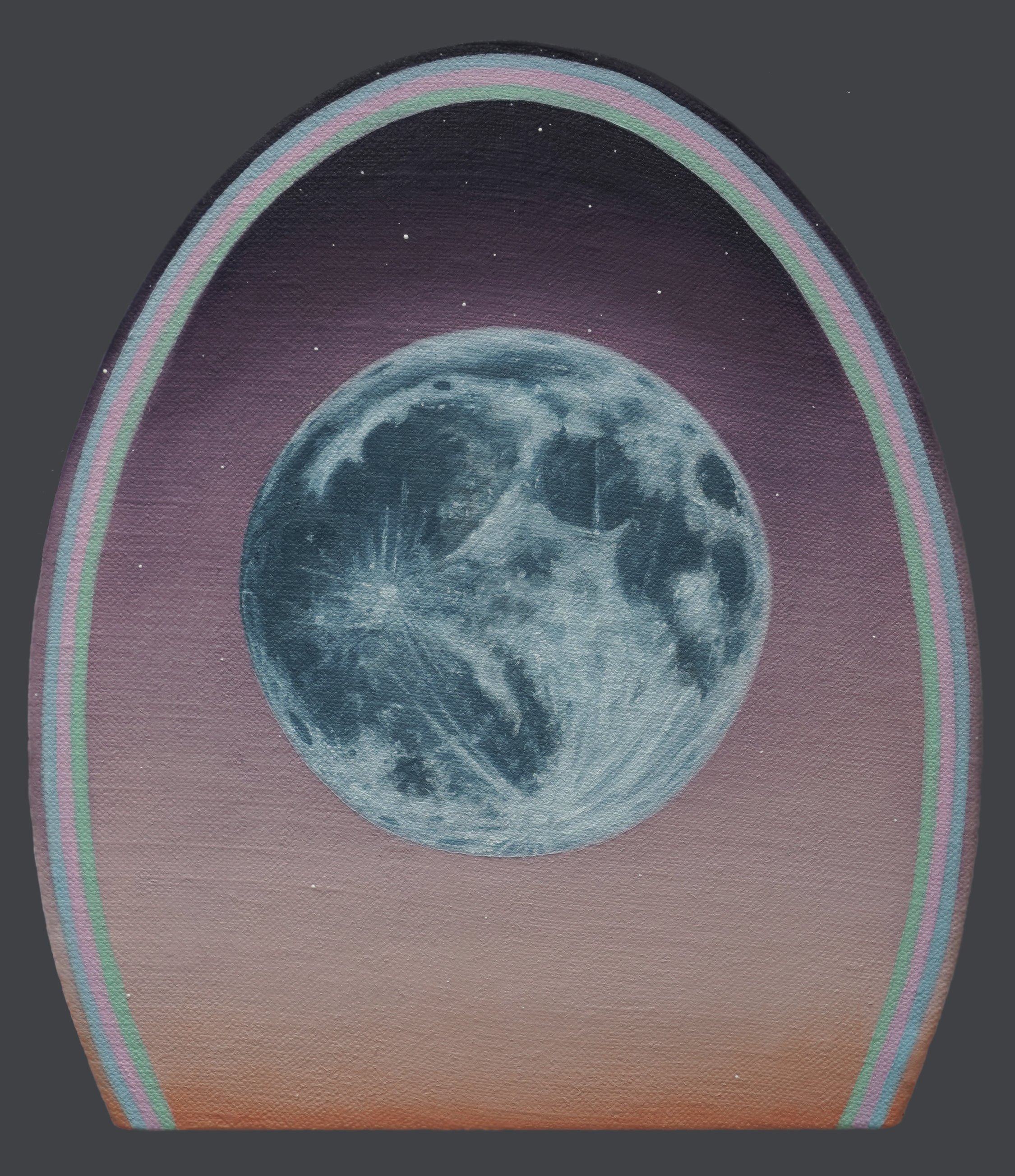 full moon in Scorpio, 10" x 9", oil + wax on linen over shaped panel, 2021