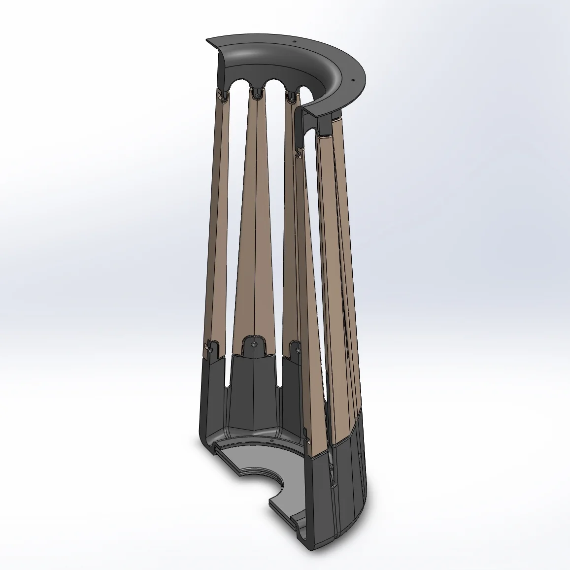  A cross section reveals connection detail of wood and steel. 
