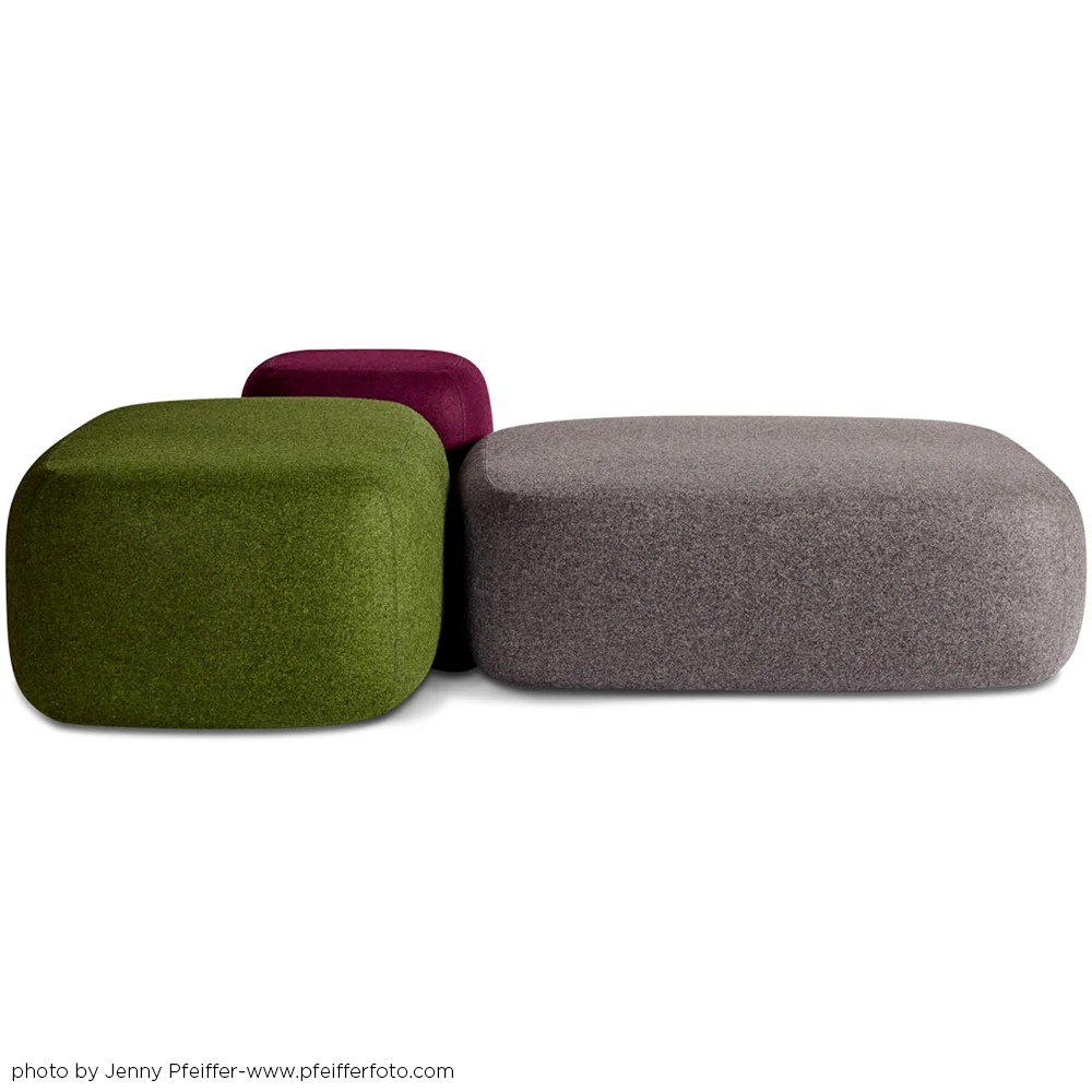  Pebble Ottomans offer comfort and utility as both seating and surfaces.&nbsp; 