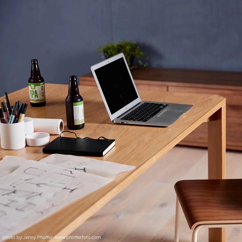  The Pier Table is our take on the parsons table. Having the legs at each corner maximizes room for the users 