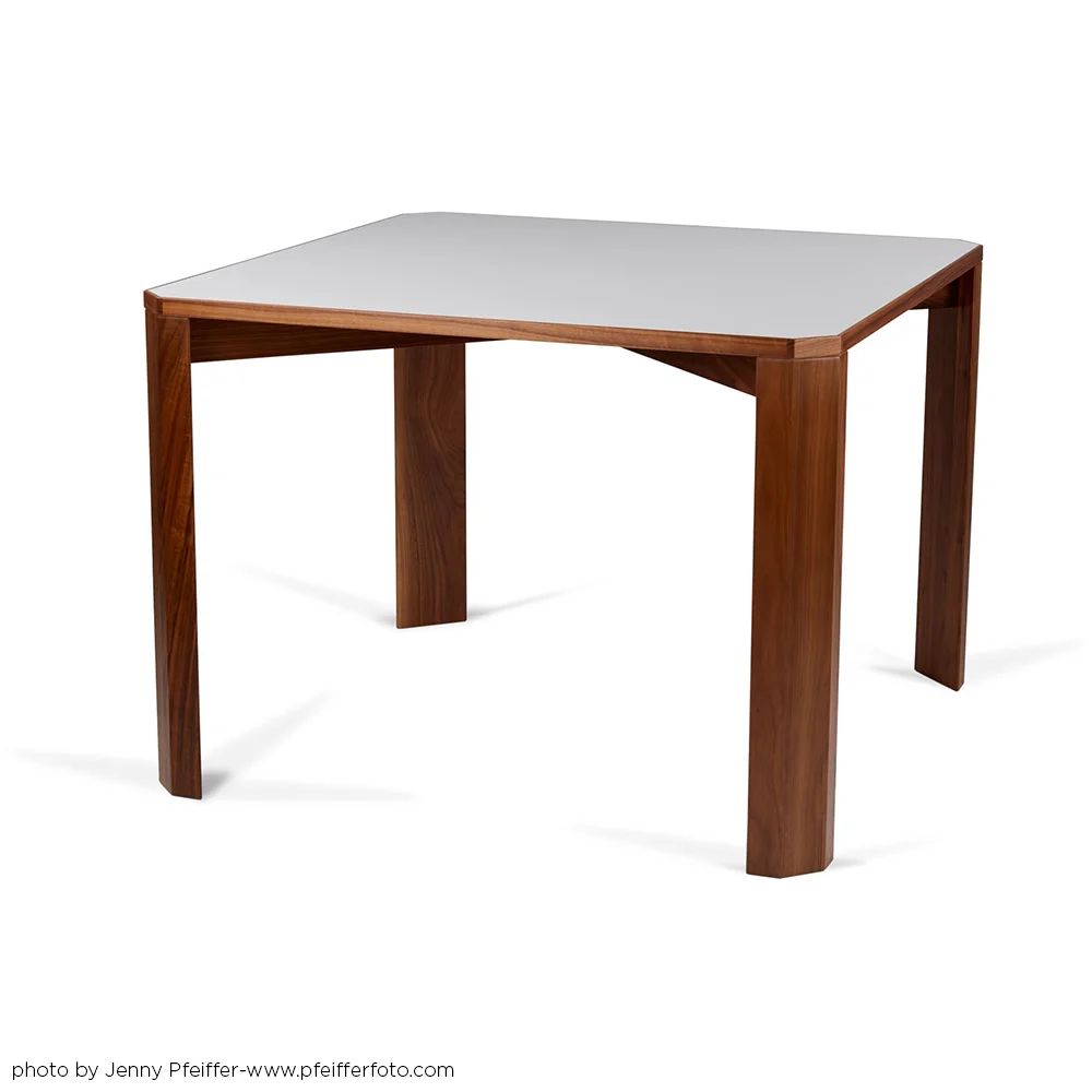 Square Pier Table in walnut with white laminate top