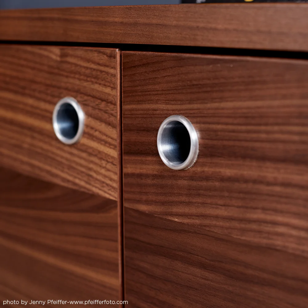 Detail of custom aluminum door pulls