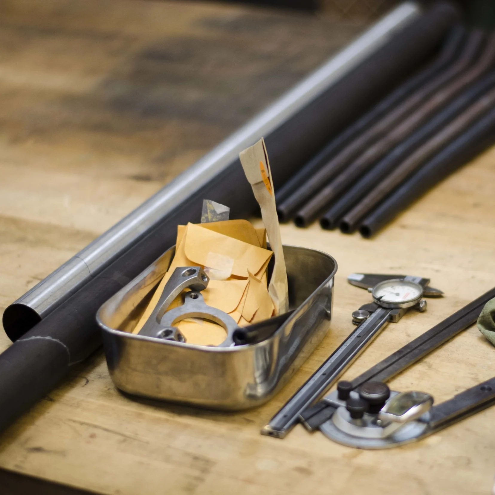  The raw materials: Machined components and 4130 Chromoly tubing. 