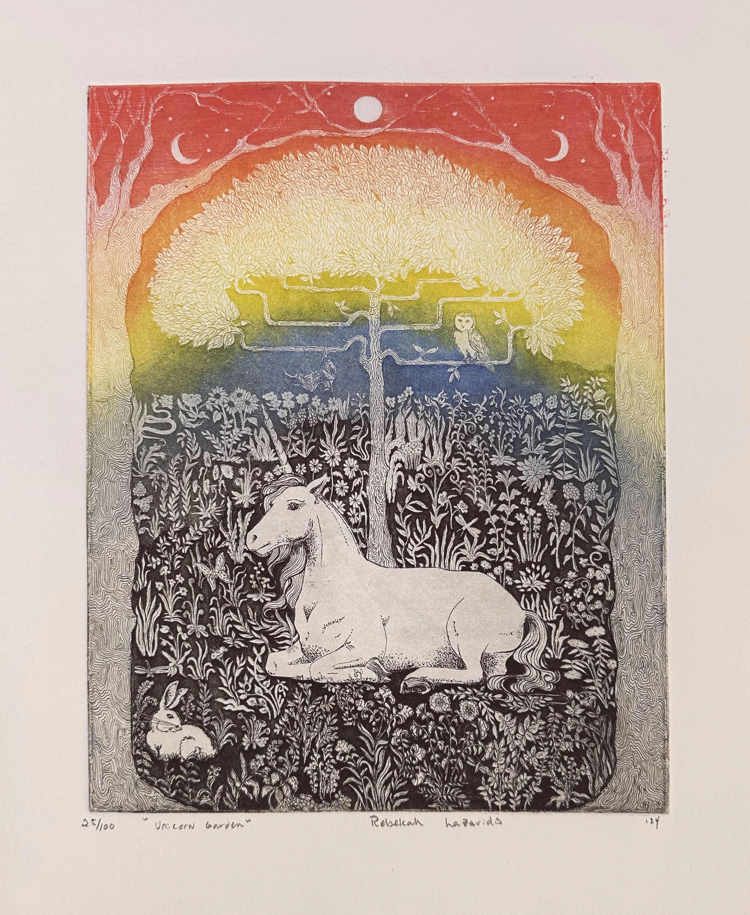 "Unicorn Garden", Rainbow A La Poupee, 8x10"