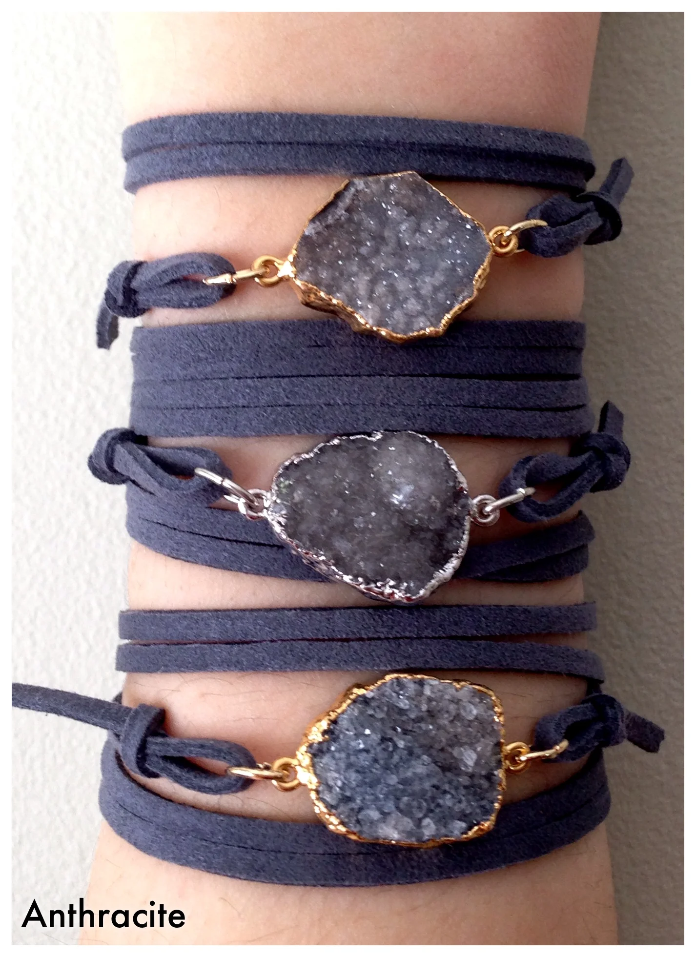 Free form Druzy wrap bracelet - Anthracite