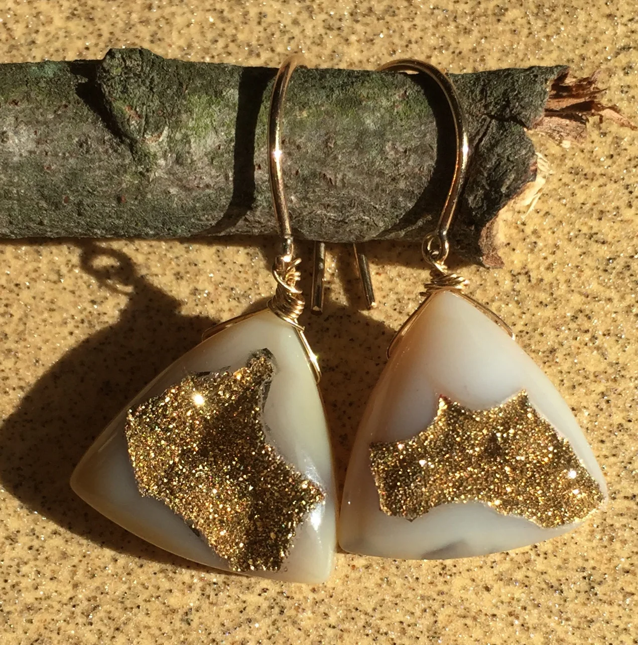 Rare white Druzy w/ 18k vaporized gold