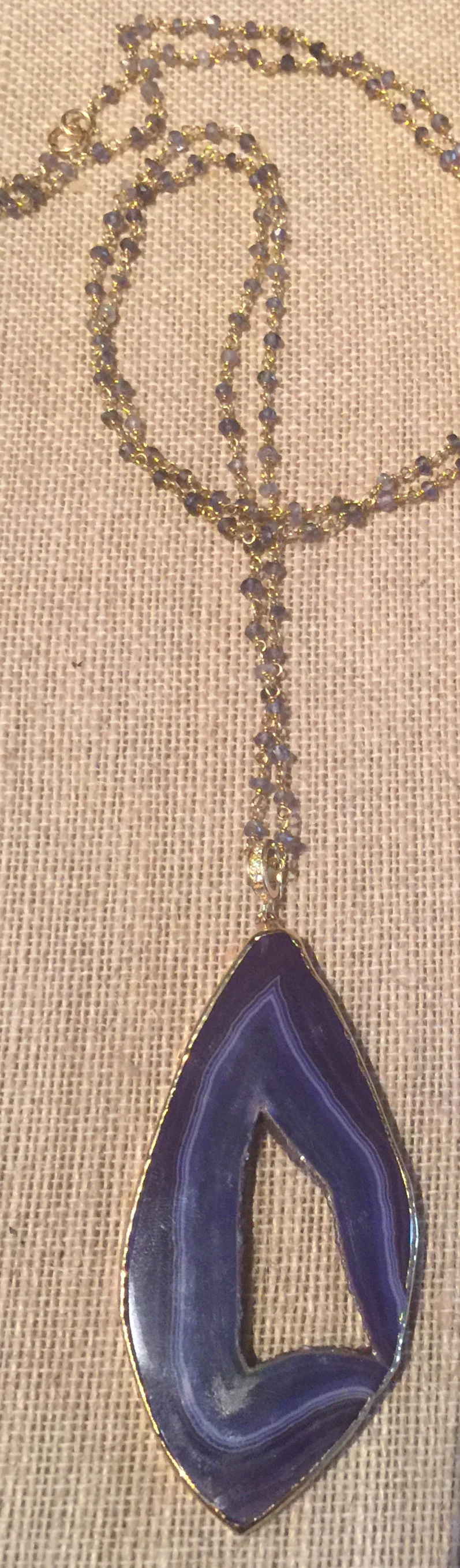 Purple Agate druzy on amethyst chain