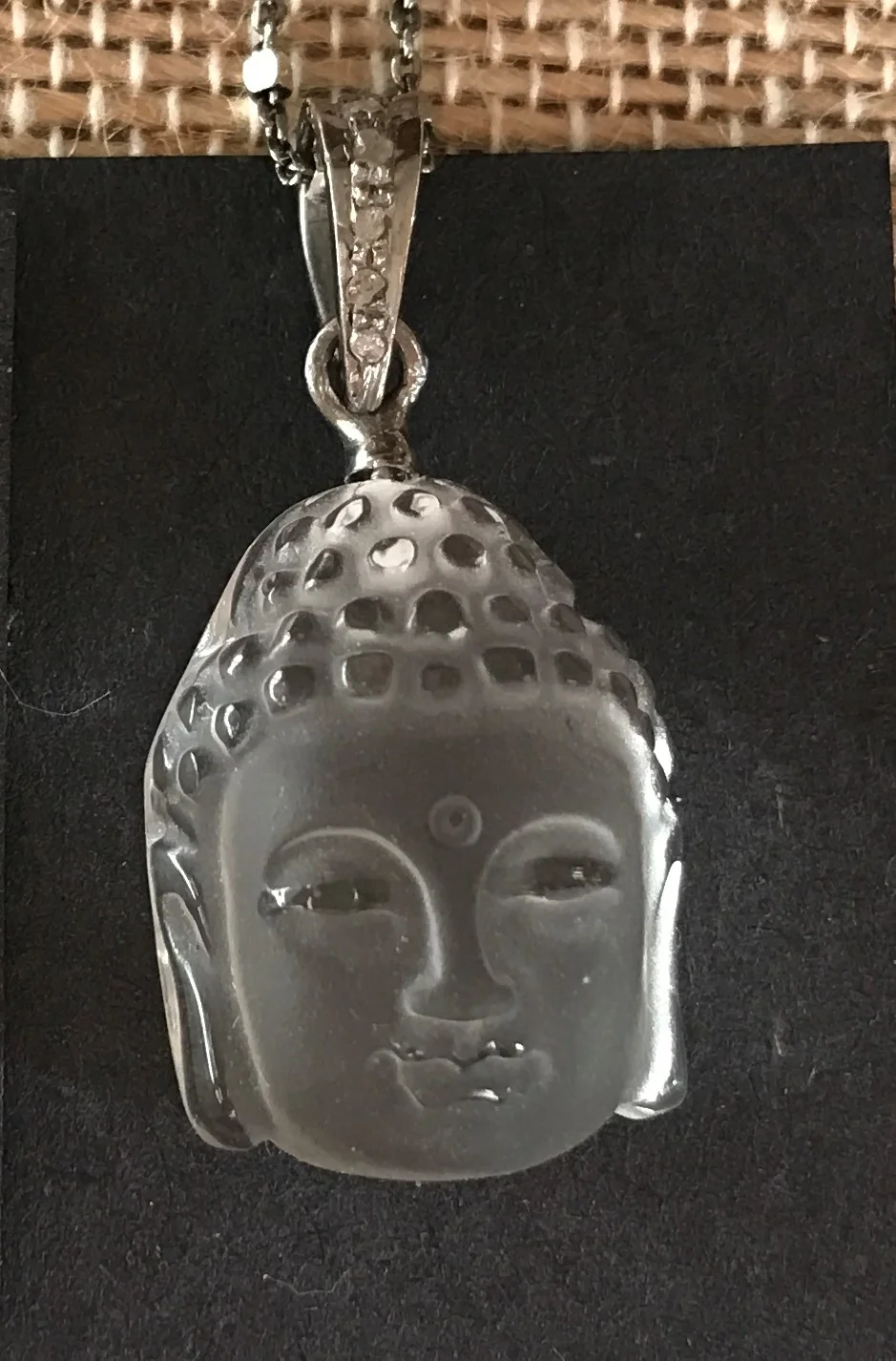 Med Crystal Buddha with diamond clasp on SS chain (18")