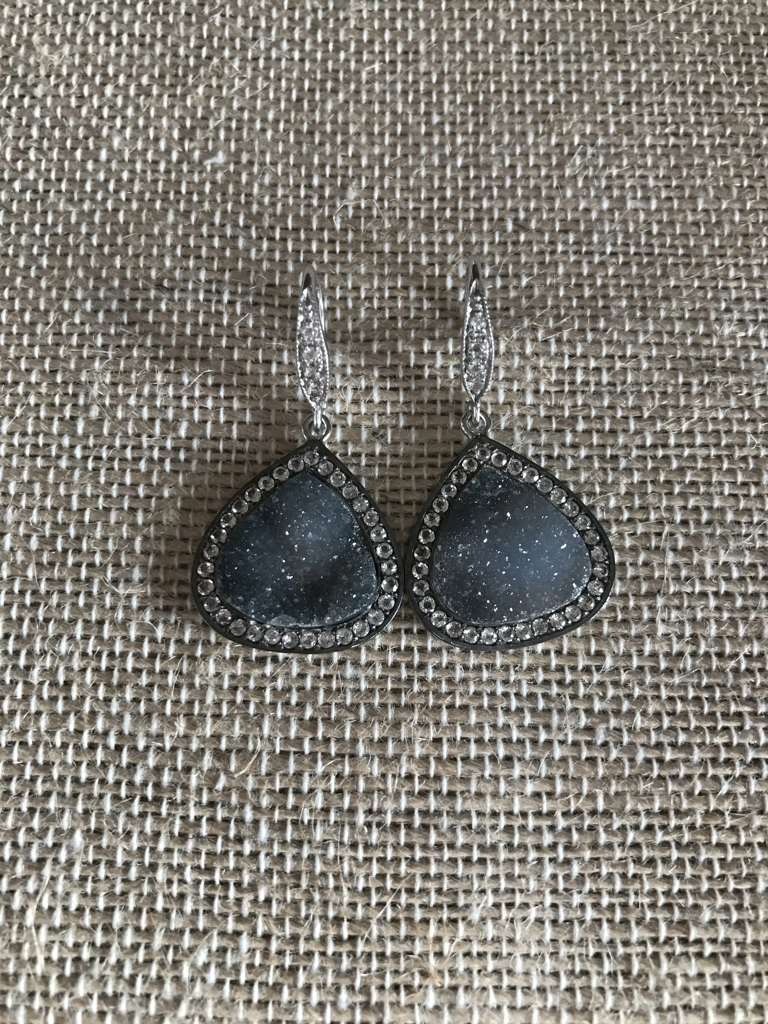 Rare Grey Blue Druzy & White Topaz ER Pendant set